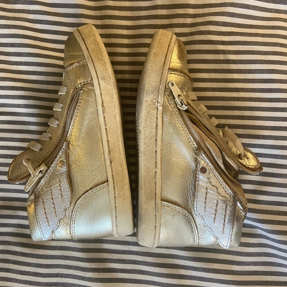 Old Soles, Gold high tops with wings. Zipper and laces.